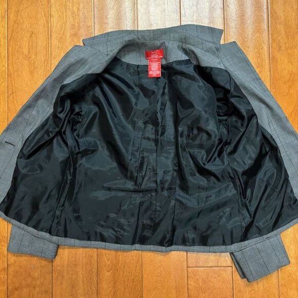 Oscar De La Renta Women Blazer 8P Gray Plaid Rhinestone Floral Design Career - Picture 8 of 16